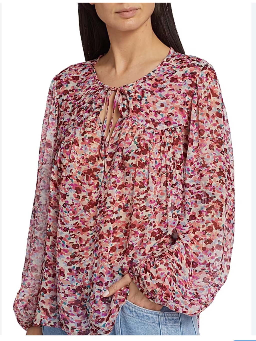 Isabel Marant Pink Multi Floral Tie-Front Peasant Blouse